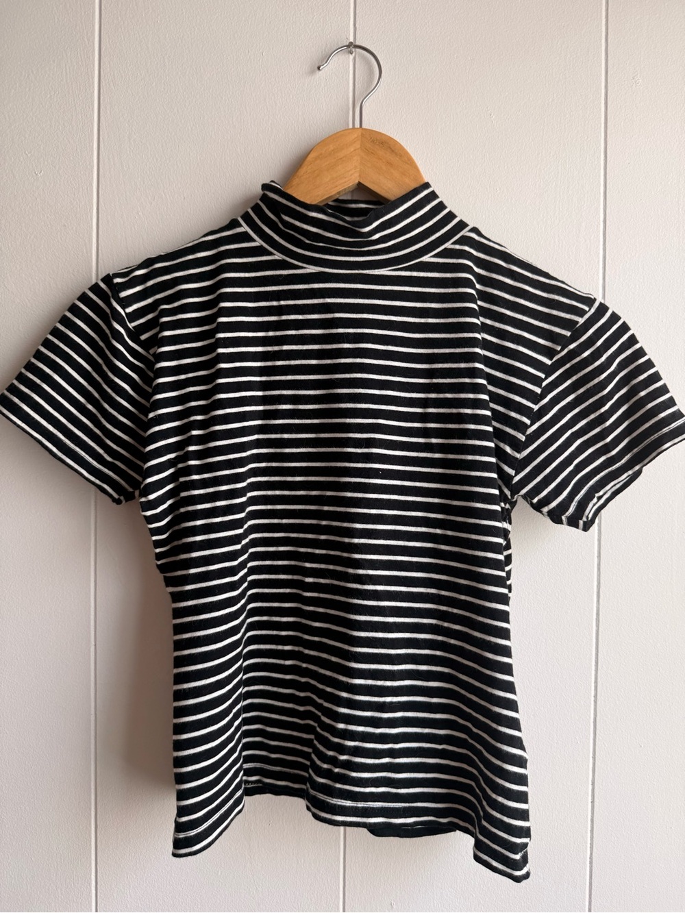 Black & White Striped Mock Neck Tee